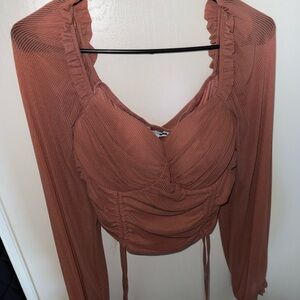 Fashion Nova Orange Ruched Long Sleeve Blouse